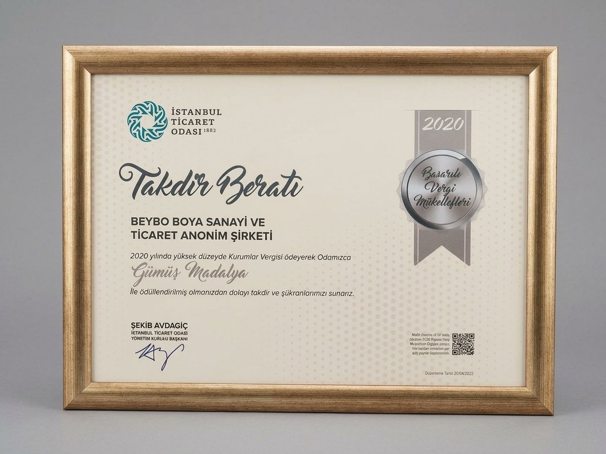 İTO Takdir Beratı Gümüş Madalya 2020